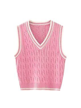 Women's V-Neck Sleeveless Knit Sweater Vest Casual Pullover